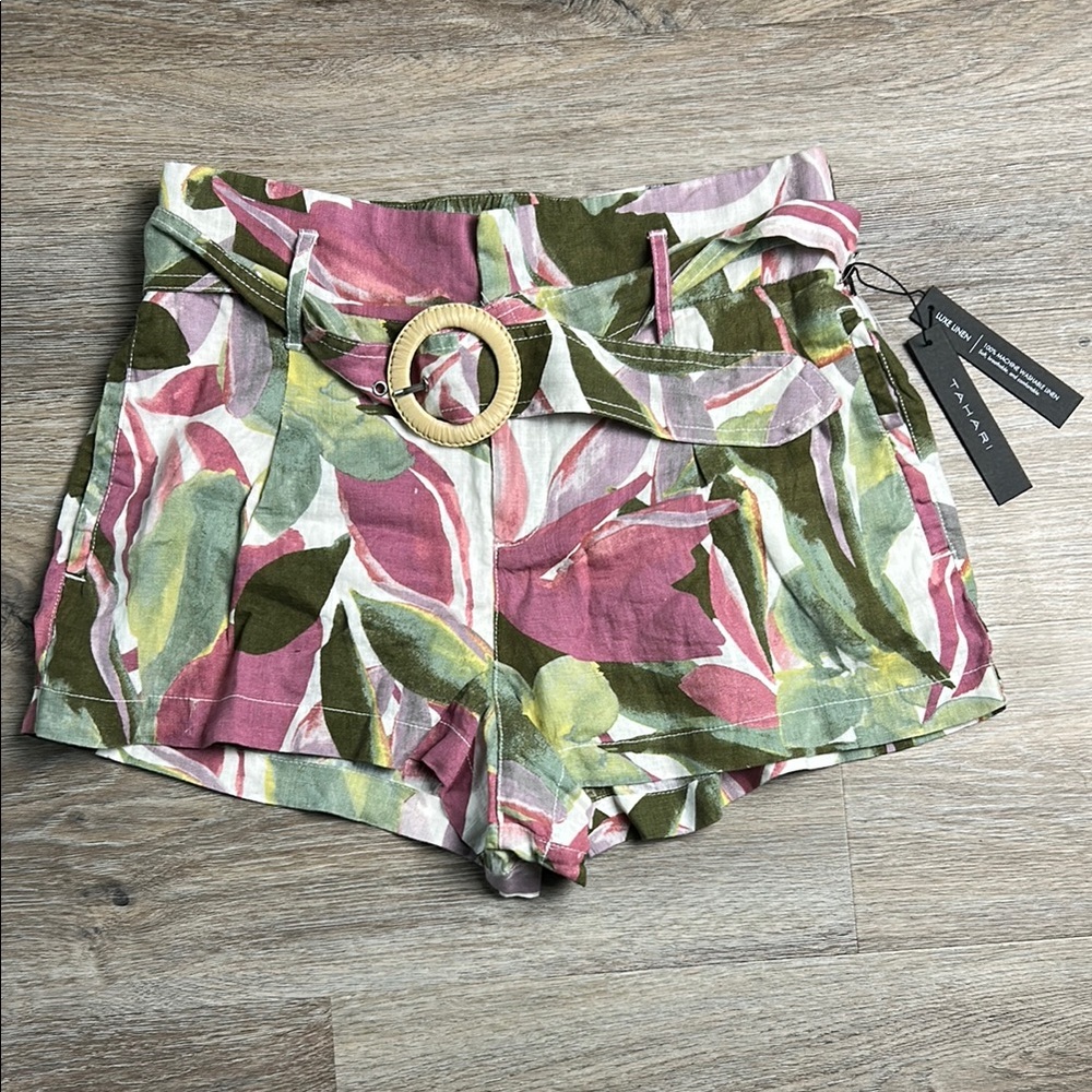 Tahari Luxe Linen Floral Print Shorts Size Medium - Picture 3 of 12